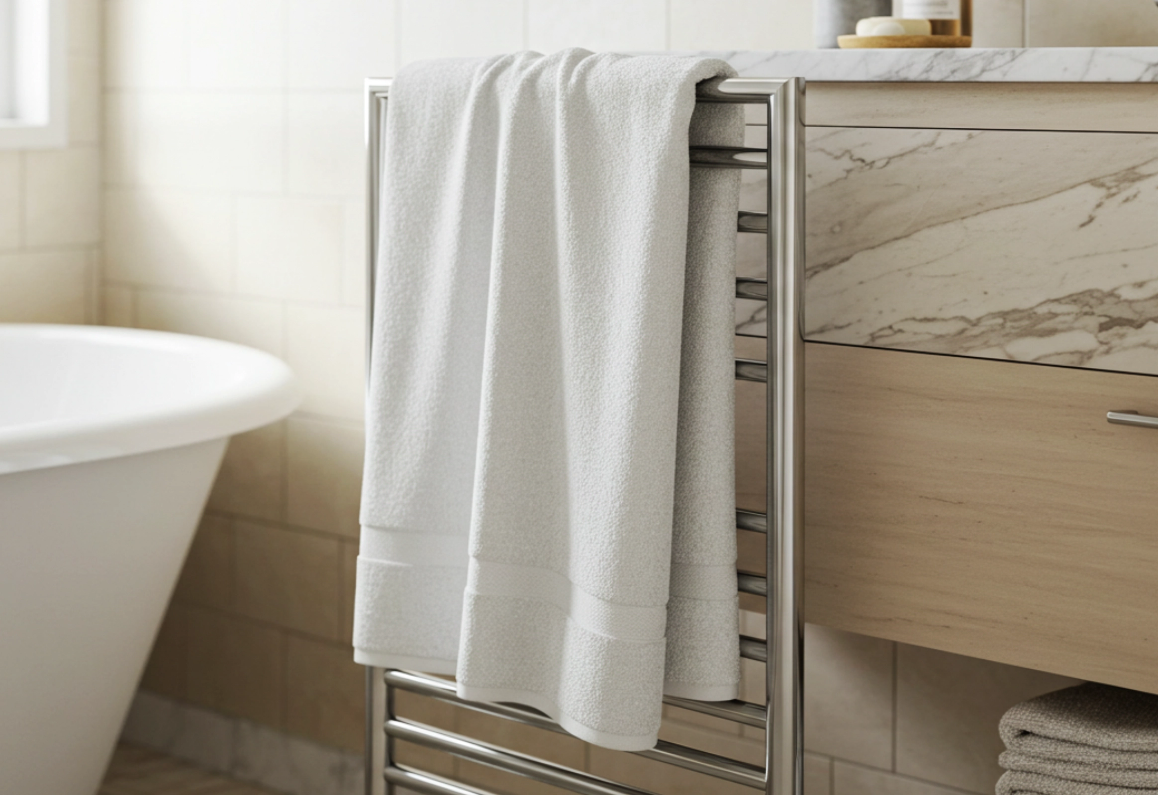 White towel on stainless steel rack
